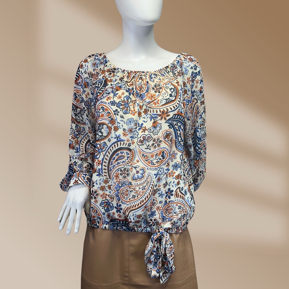 CeCe Ladies On or Off Shoulder Paisley Print Elastic Neckline Sz L NWOT